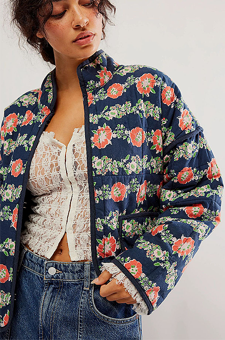 “Lustrous Loom” Floral Print Jacket