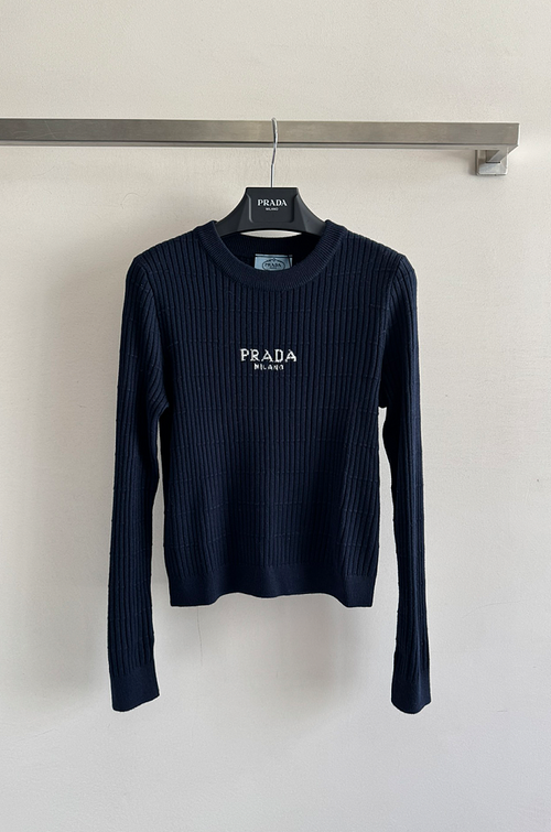 Prada Milano Ribbed Logo Knit Sweater