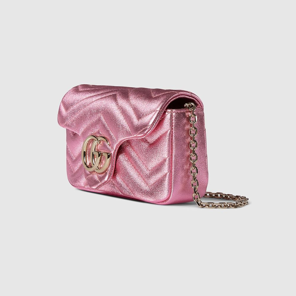 Gucci GG Marmont Mini Matelassé Shoulder Bag — Metallic Pink