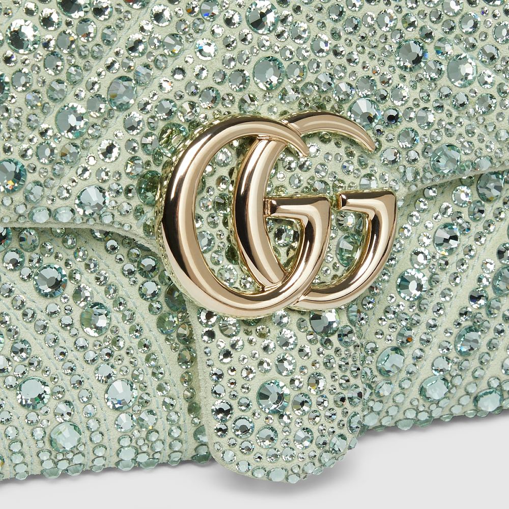 Gucci GG Marmont Mini Crystal-Embellished Shoulder Bag — Mint