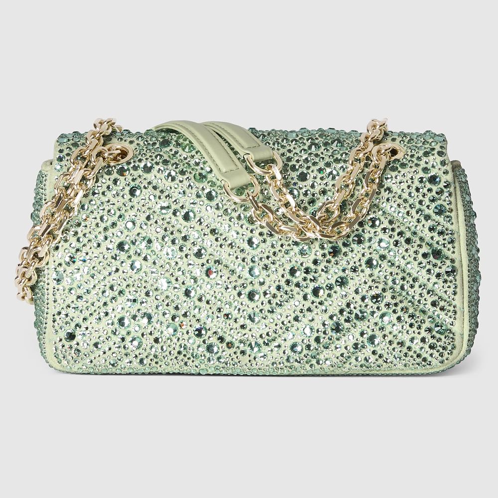 Gucci GG Marmont Mini Crystal-Embellished Shoulder Bag — Mint