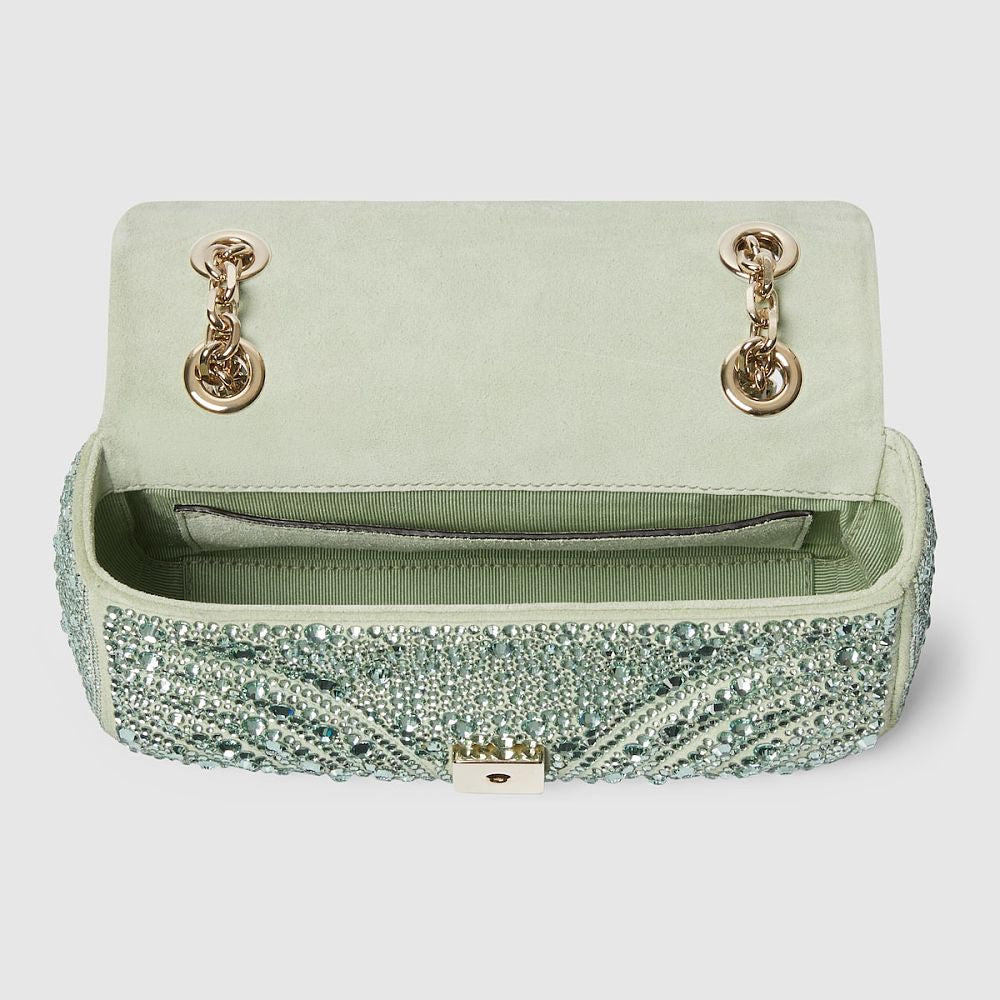Gucci GG Marmont Mini Crystal-Embellished Shoulder Bag — Mint