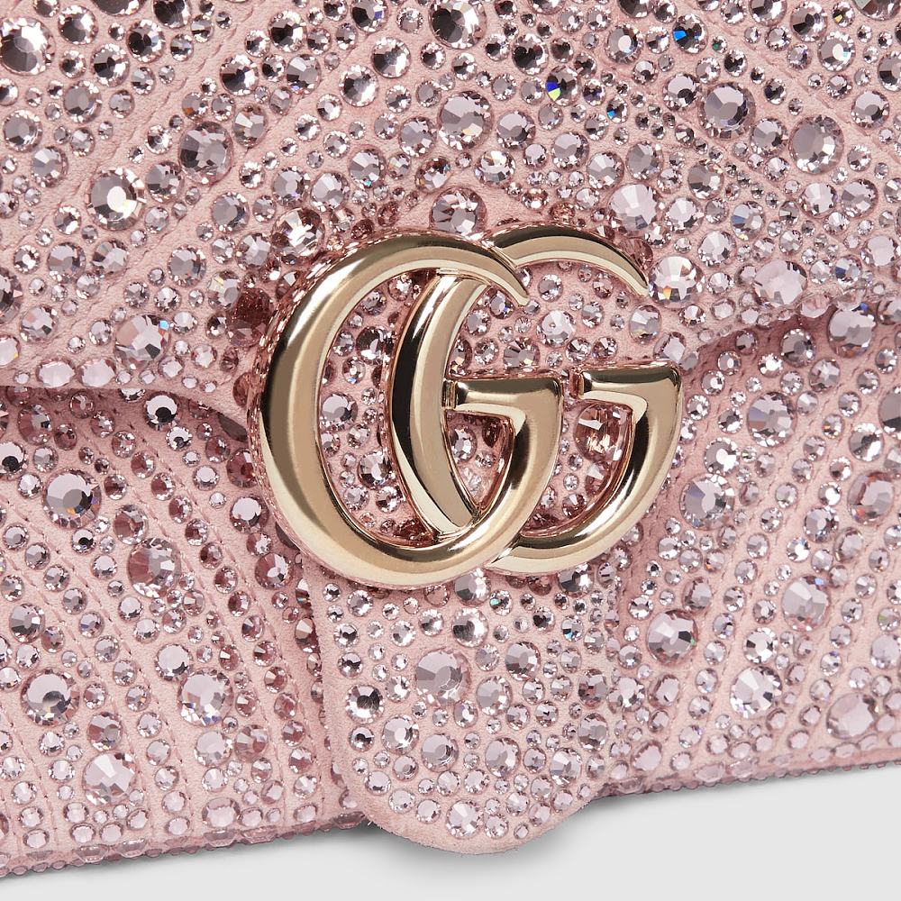 Gucci- GG Marmont Mini Crystal-Embellished Shoulder Bag — Blush