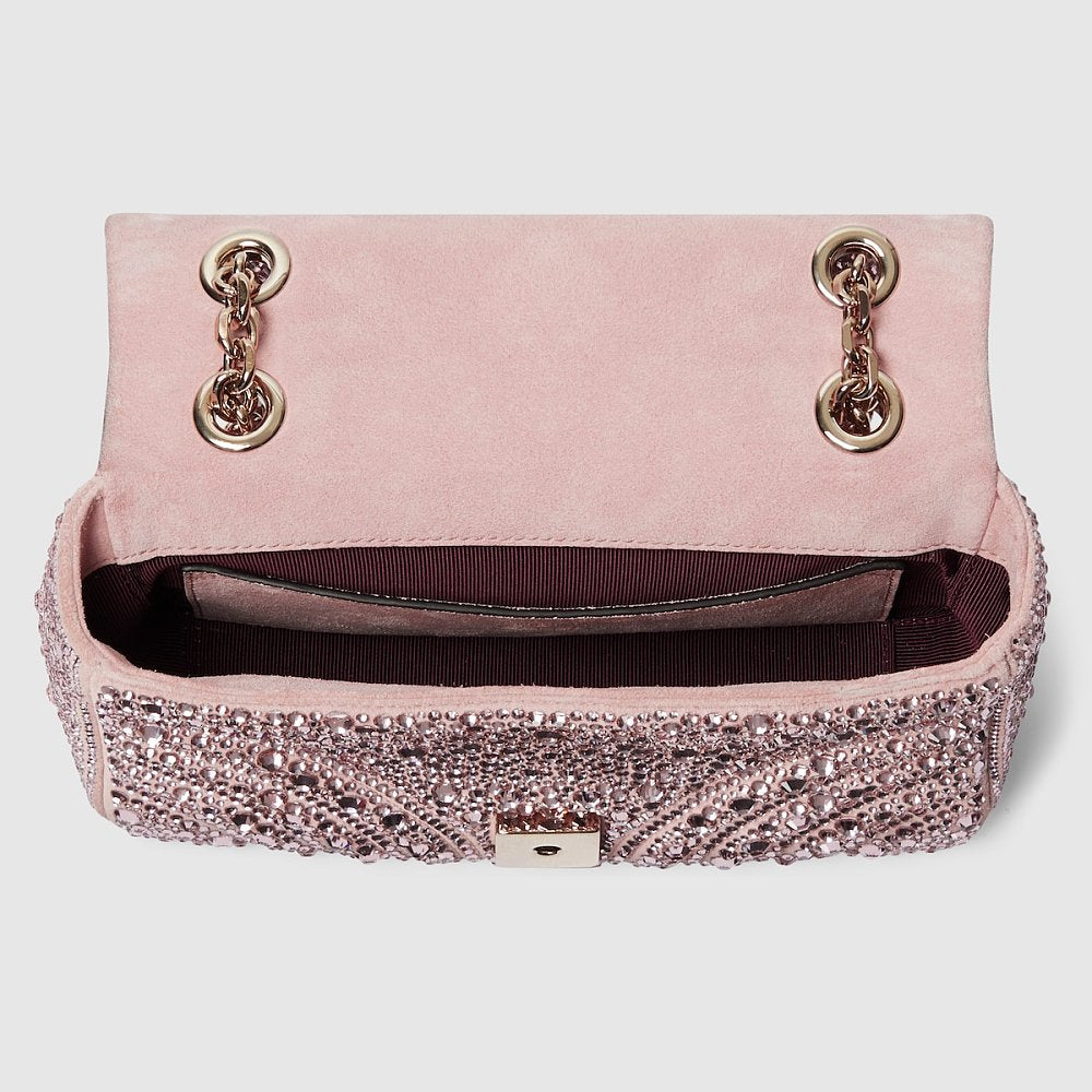 Gucci- GG Marmont Mini Crystal-Embellished Shoulder Bag — Blush
