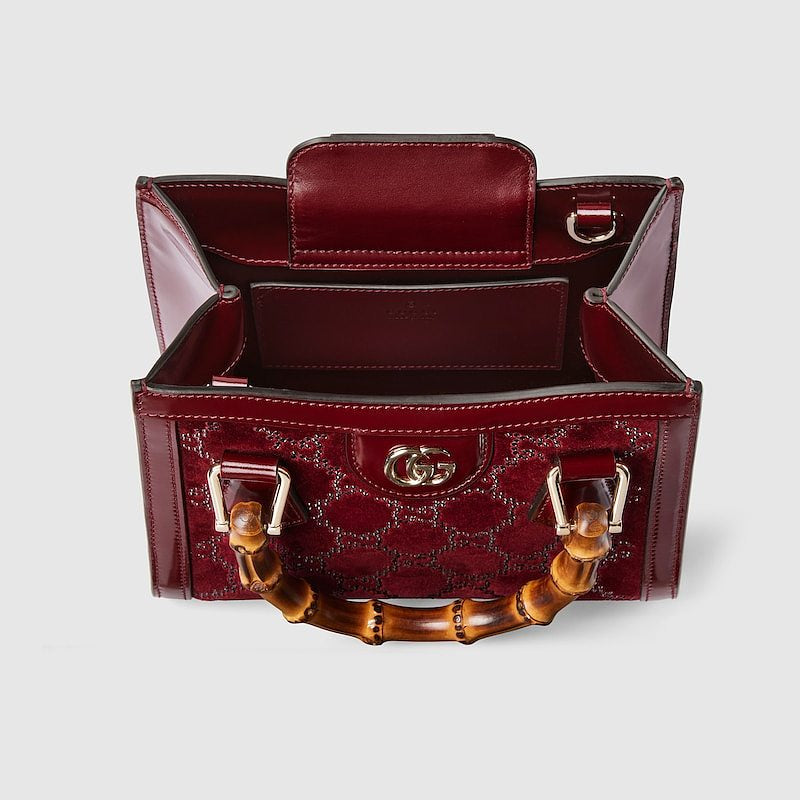 Gucci Bamboo Diana GG Velvet Mini Top Handle Bag – Burgundy – LUXE