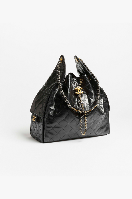 Chanel Quilted Calfskin Large Drawstring Tote with Chain Detail