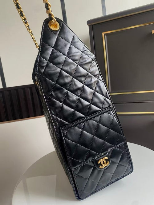 Chanel Quilted Calfskin Large Drawstring Tote with Chain Detail