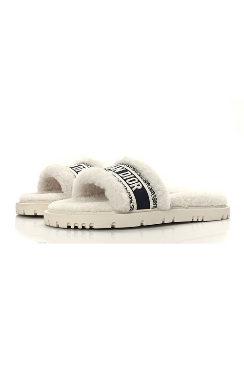 Christian Dior Dway Shearling Embroidered Slides
