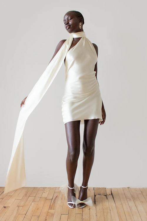 Étoile Blanche Satin Halter Mini Dress
