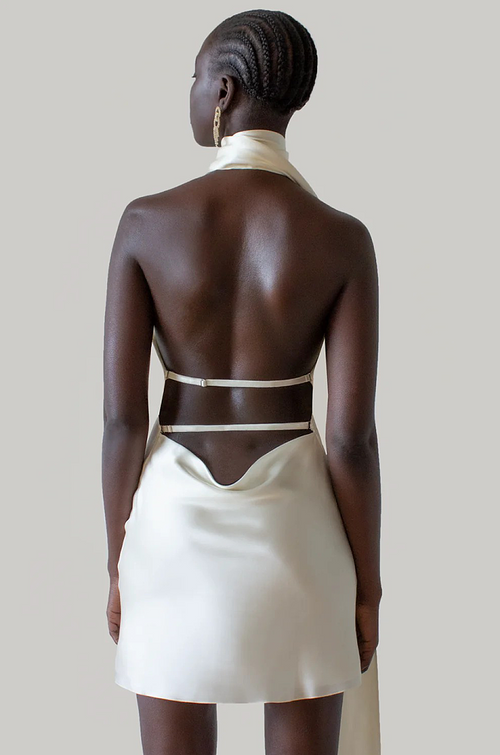 Étoile Blanche Satin Halter Mini Dress