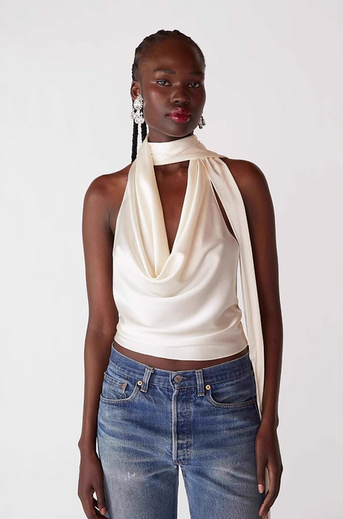 Étoile Blanche Satin Halter Top – S–L