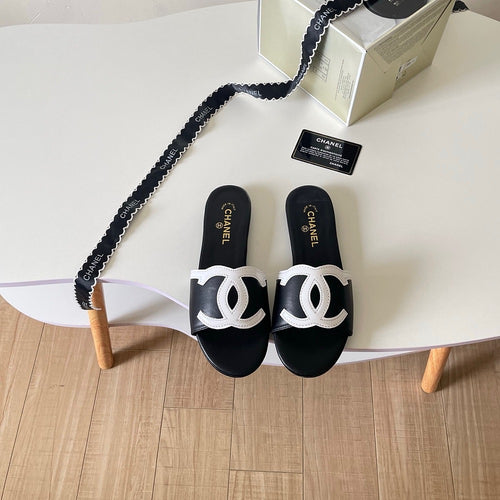 CHANEL CC Leather Slide Sandals