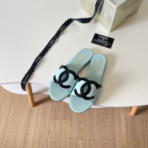 CHANEL CC Leather Slide Sandals