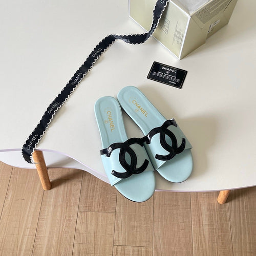 CHANEL CC Leather Slide Sandals