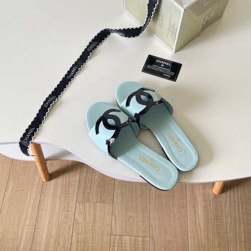 CHANEL CC Leather Slide Sandals