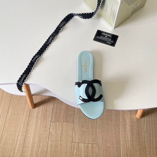 CHANEL CC Leather Slide Sandals