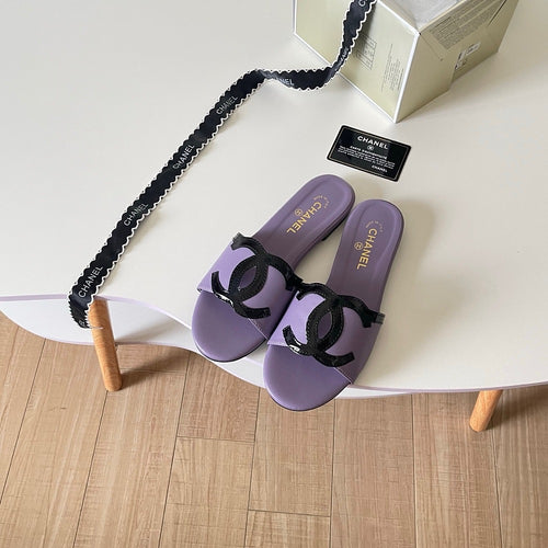 CHANEL CC Leather Slide Sandals