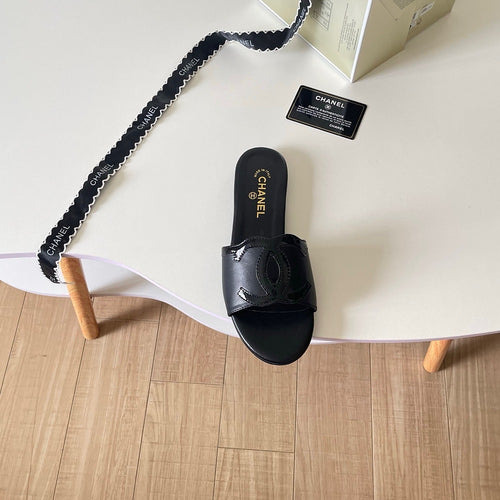 CHANEL CC Leather Slide Sandals