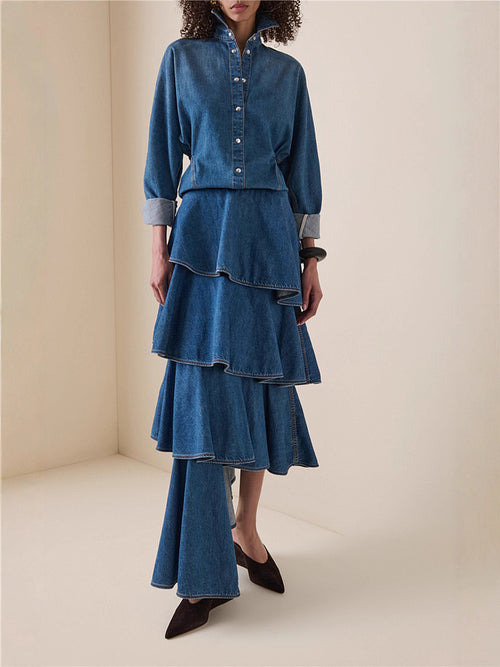 Saphir Cascade Denim Skirt Set