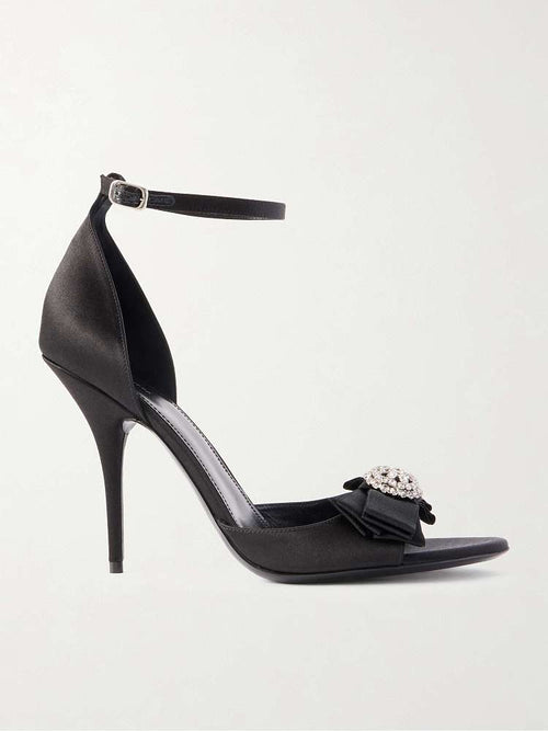 BALENCIAGA Crystal Bow Satin Sandals