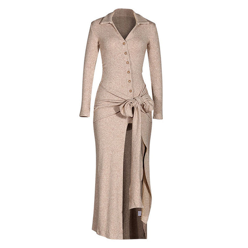 Sable Élégance Tie-Waist Maxi Dress