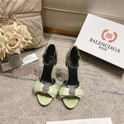 BALENCIAGA Crystal Bow Satin Sandals