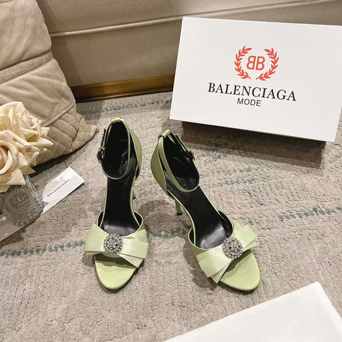 BALENCIAGA Crystal Bow Satin Sandals