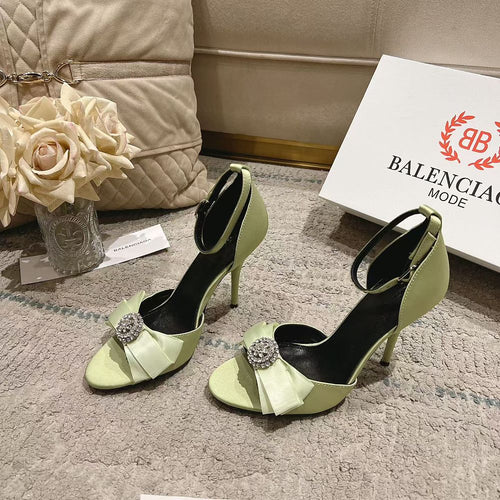 BALENCIAGA Crystal Bow Satin Sandals