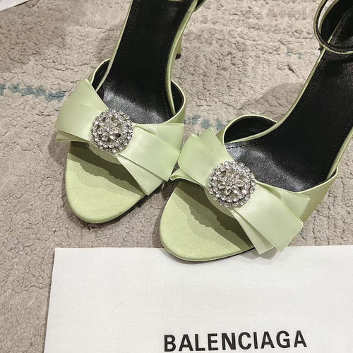 BALENCIAGA Crystal Bow Satin Sandals