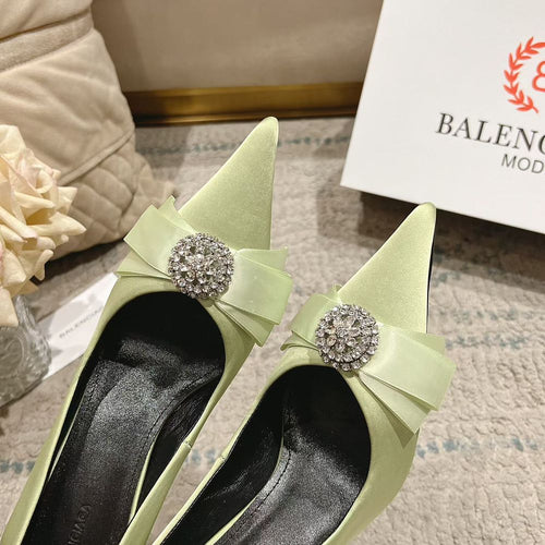 BALENCIAGA Crystal Bow Satin Sandals