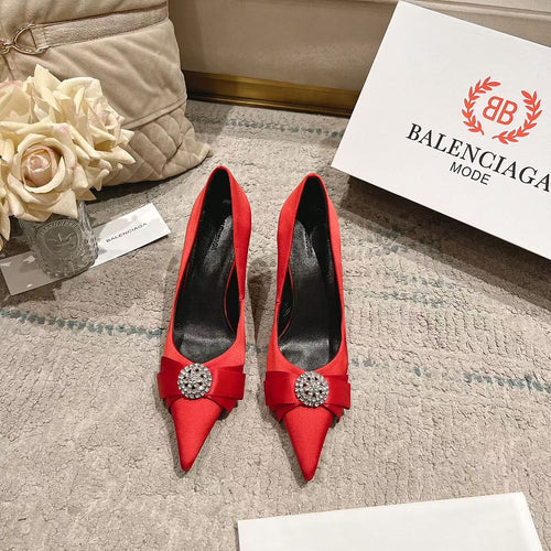 BALENCIAGA Crystal Bow Satin Sandals