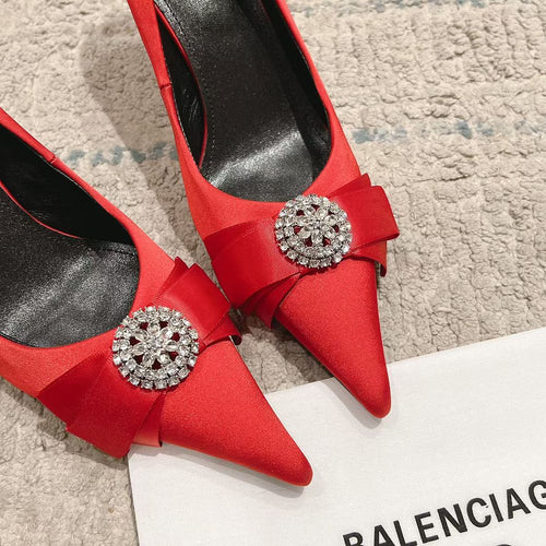 BALENCIAGA Crystal Bow Satin Sandals