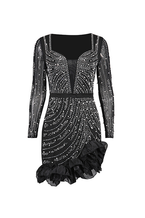 Étoile Nocturne Crystal Ruffle Mini Dress