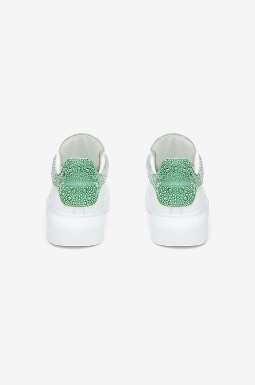 Alexander McQueen Oversized Sneaker – White with Green & Silver Crystal Heel
