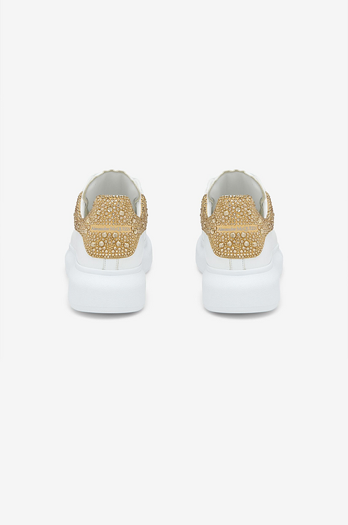 Alexander McQueen Oversized Sneaker – White with Gold Crystal Heel