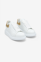 Alexander McQueen Oversized Sneaker – White with Gold Crystal Heel