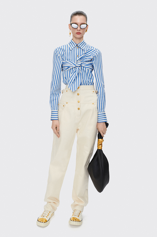 Schiaparelli Trompe-L’Œil Sneaker in Ivory Canvas with Gold Anatomical Toe Cap