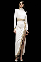 Véronne Majesté – Embellished Pearl & Gold Skirt Set