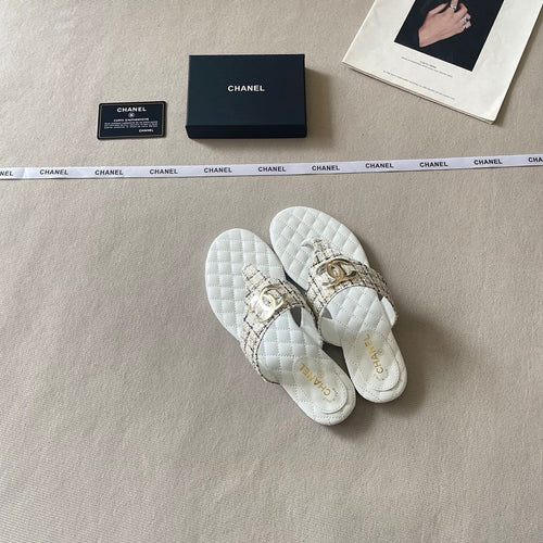CHANEL Quilted Leather CC Thong Sandal