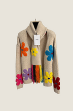 Céline Jardin Bloom – Crochet Floral Knit Cardigan with Scarf Detail