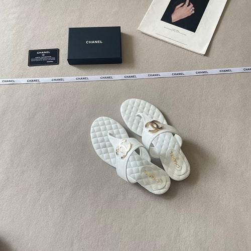 CHANEL Quilted Leather CC Thong Sandal