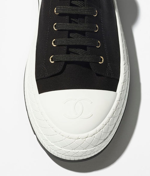 CHANEL Platform Canvas Sneaker — Black & White