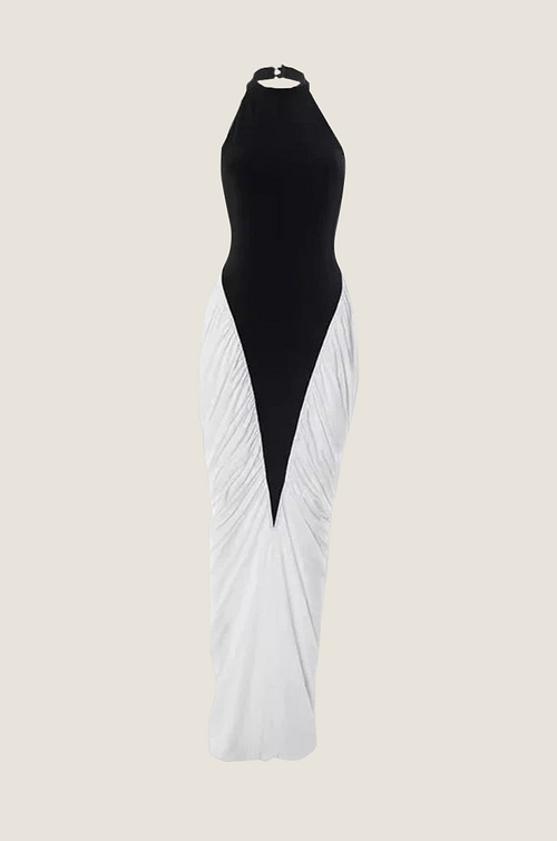 Astrella Noir Draped Halter Gown — Luxe Edition