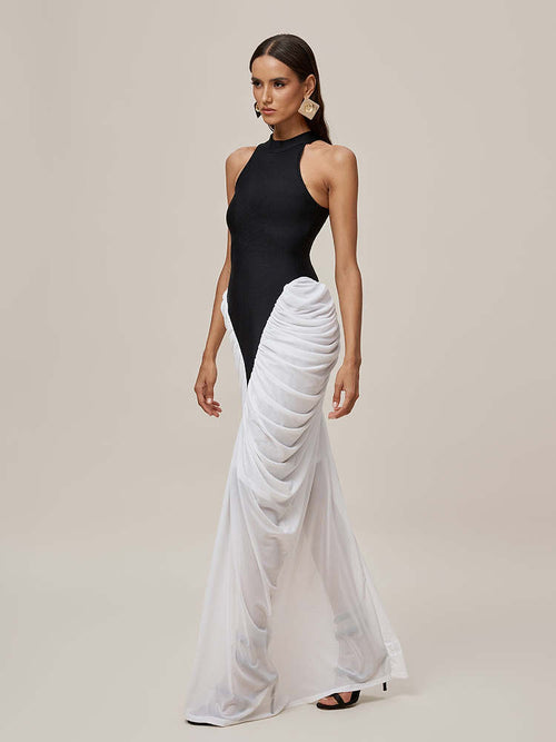 Astrella Noir Draped Halter Gown — Luxe Edition