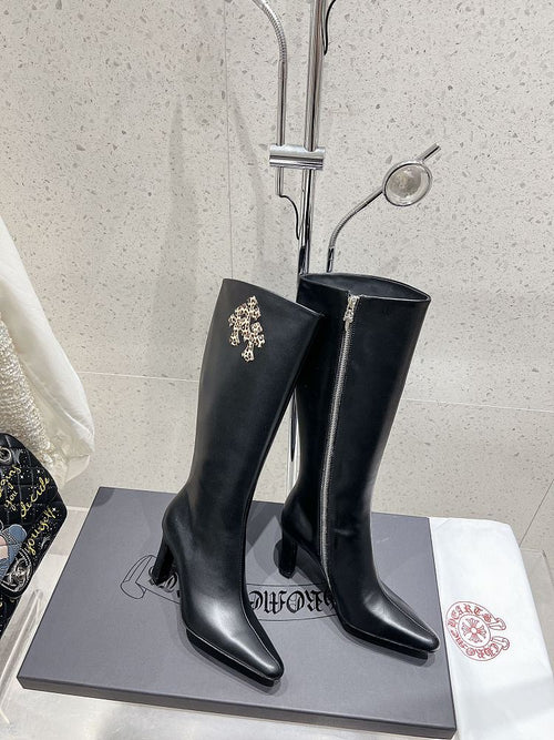 Chrome Heart Leather Heel Boots