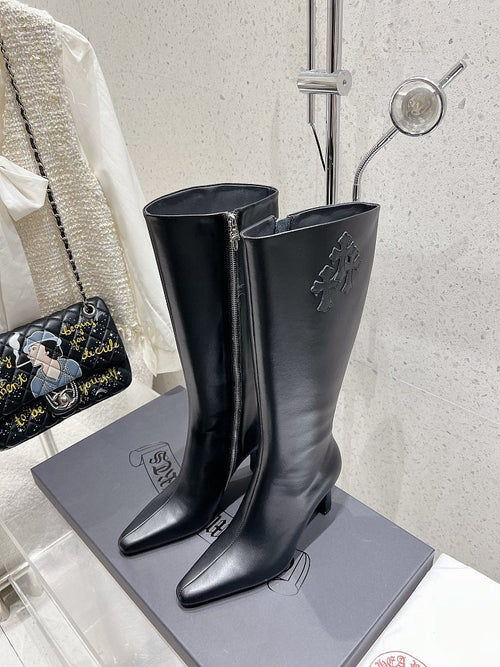 Chrome Heart Leather Heel Boots