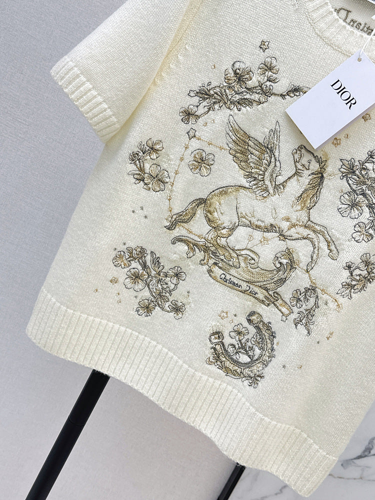 Dior was Pegasus Embroidered Knit Short-Sleeve Top – LUXE LIVING