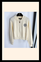 Chrome Hearts Wool Knit Zip-Up Jacket with Embroidered Logo – Ivory