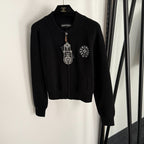 Chrome Hearts Wool Knit Zip-Up Jacket with Embroidered Logo – Black