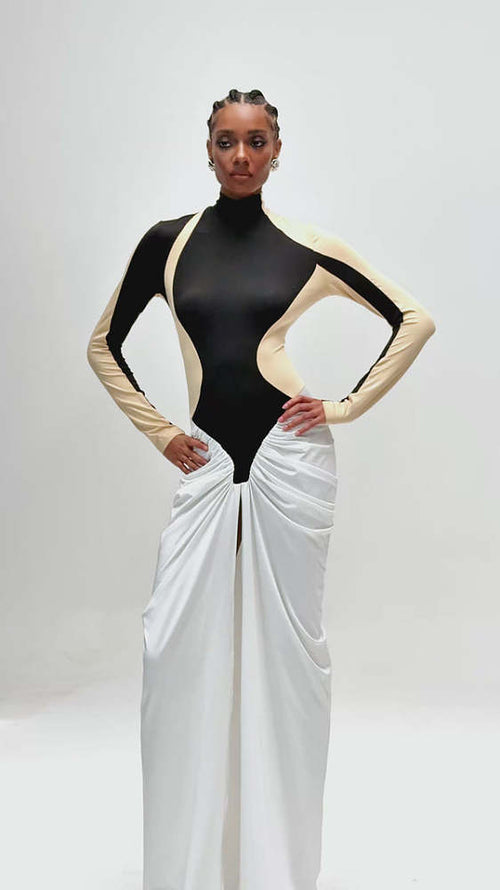 “Noir Illusia” Luxe Edition Contour Panel Evening Gown – Velour de Luxe Collection